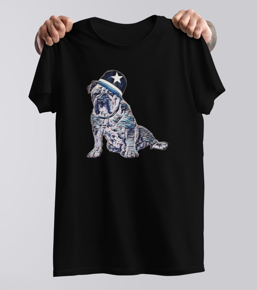 A Big English Bulldog Wearing A Star Hat T-Shirt