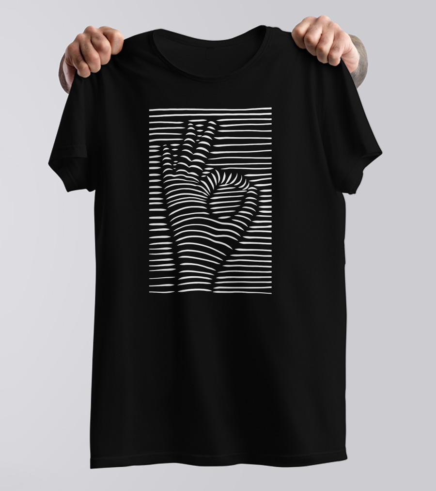 3D Effect Striped Ok Hand Sign Optical Illusion T-Shirt