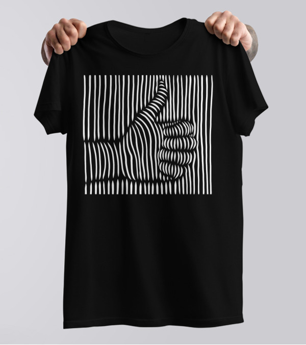 3D Thumbs Up Optical Illusion Stripes T-Shirt