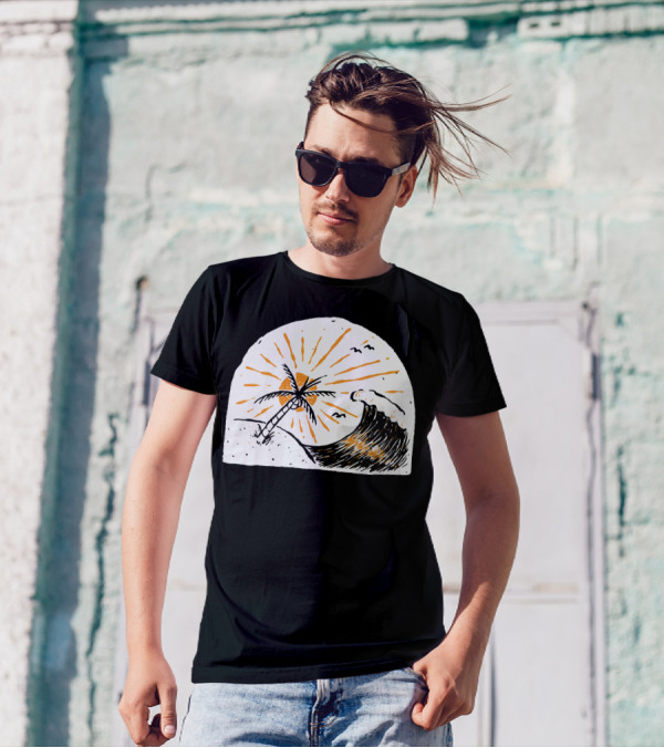 759 Beauty Wave Palm Sunset Surf Scene T-Shirt