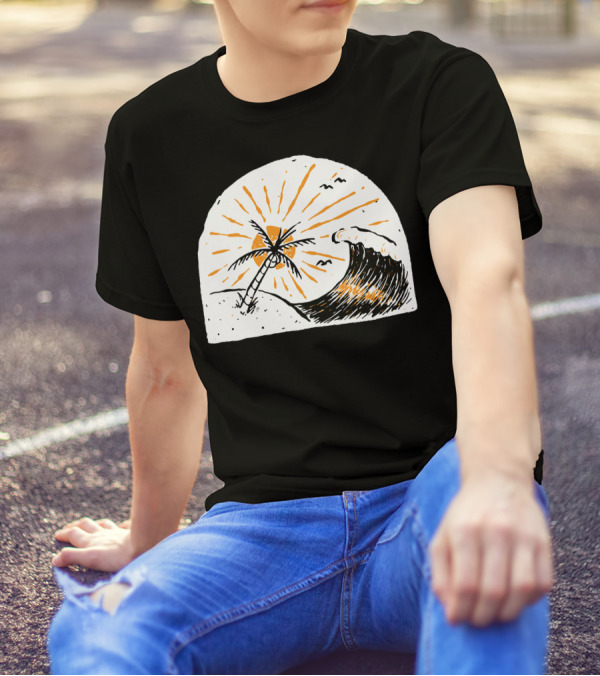 759 Beauty Wave Palm Sunset Surf Scene T-Shirt