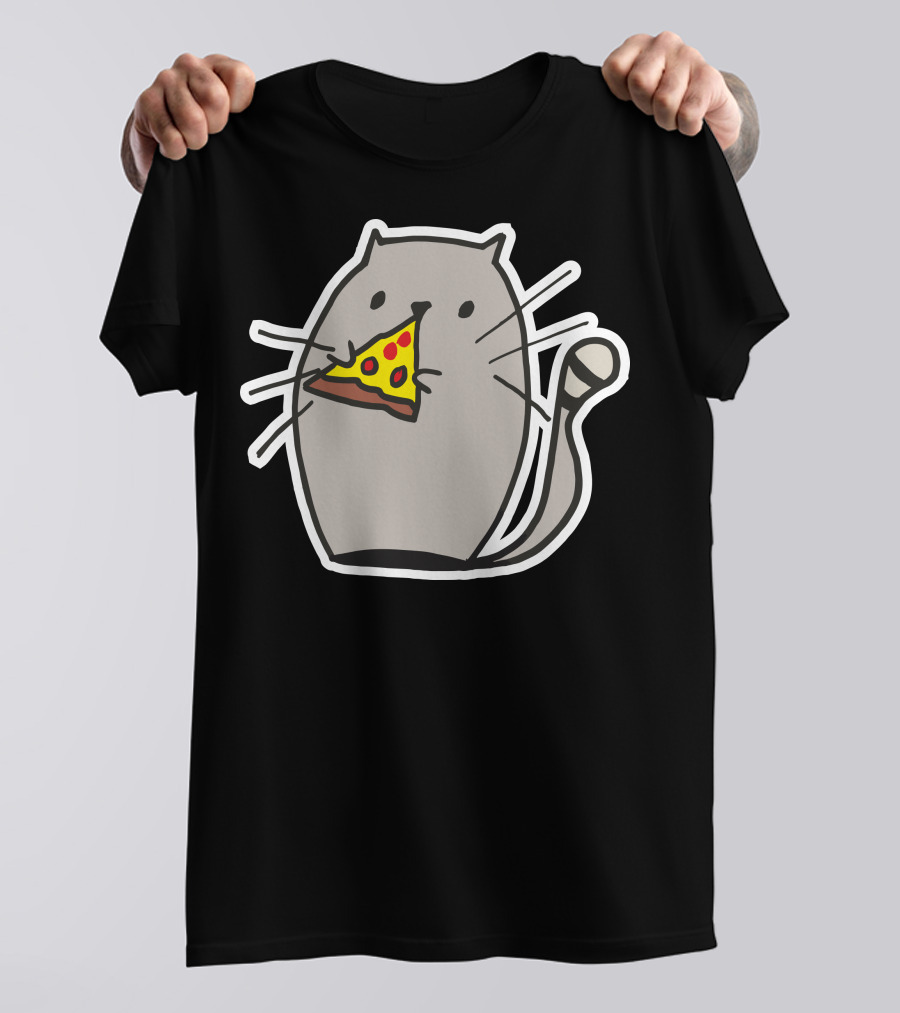 Cat Eating Pizza Slice Icon With Whiskers And Tail T-Shirt