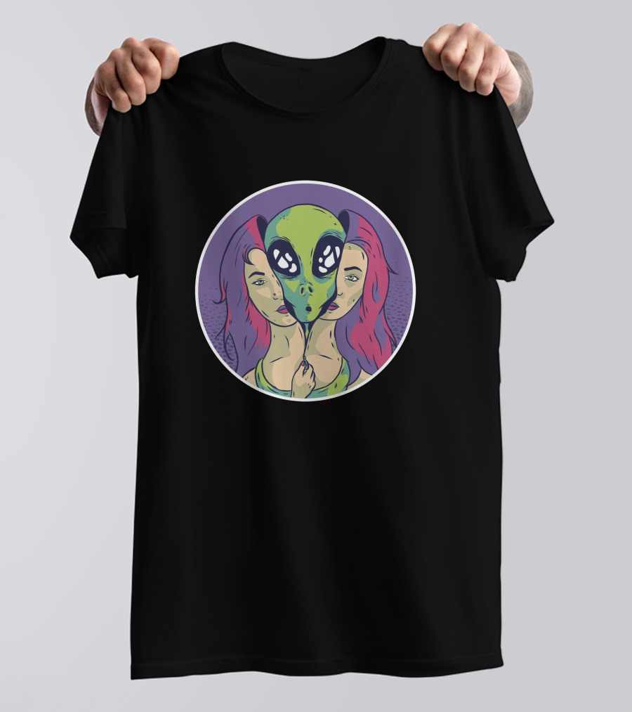 Alien Girl Double Identity Purple And Green Aesthetic T-Shirt