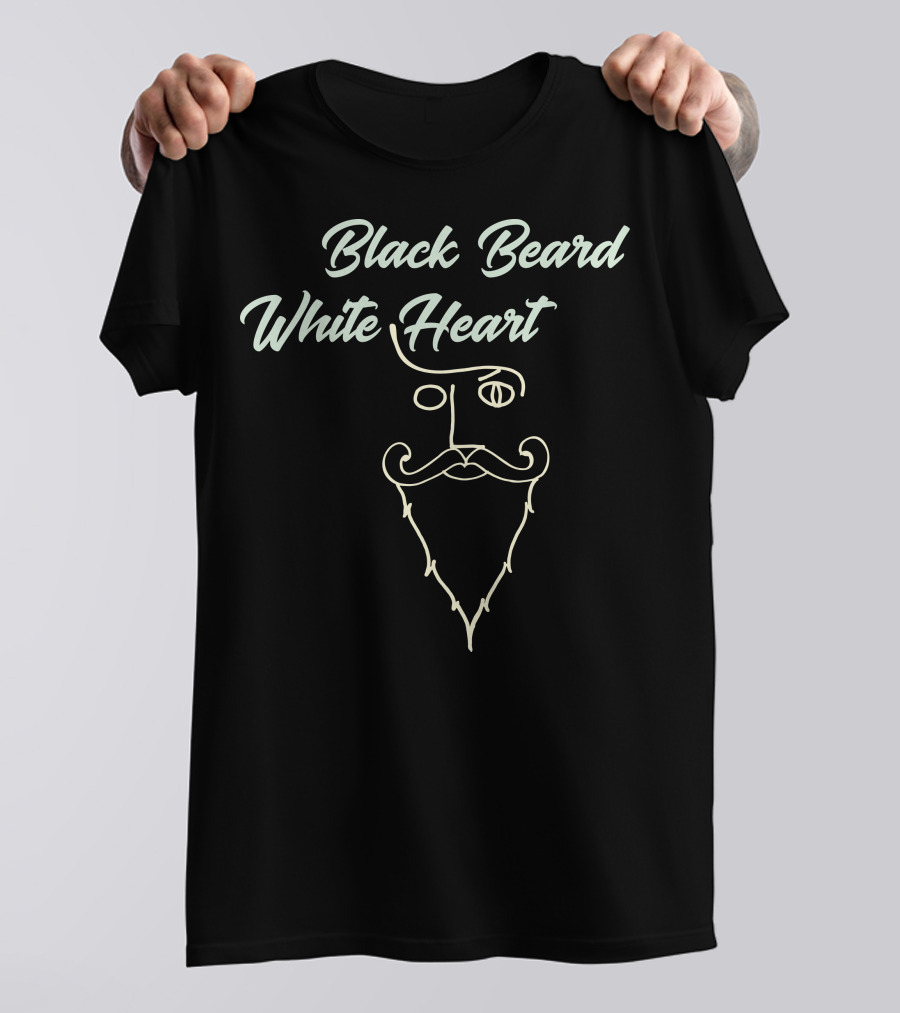 Black Beard White Heart Line Art Face T-Shirt