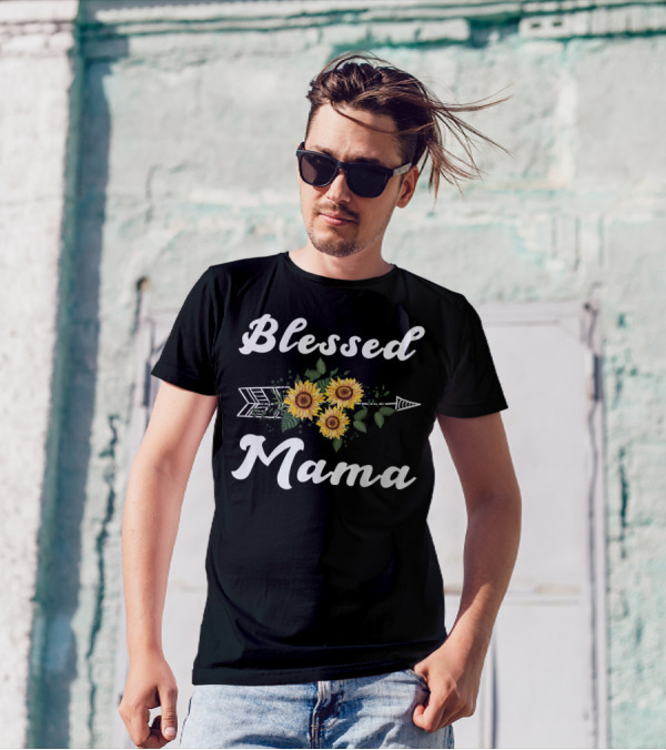Blessed Mama Sunflower Arrow Design For T-Shirt