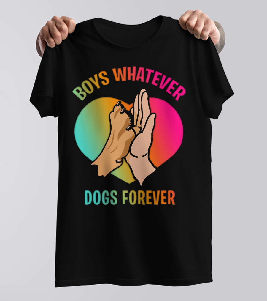 BOYS WHATEVER DOGS FOREVER Rainbow Paw Hand Heart T-Shirt