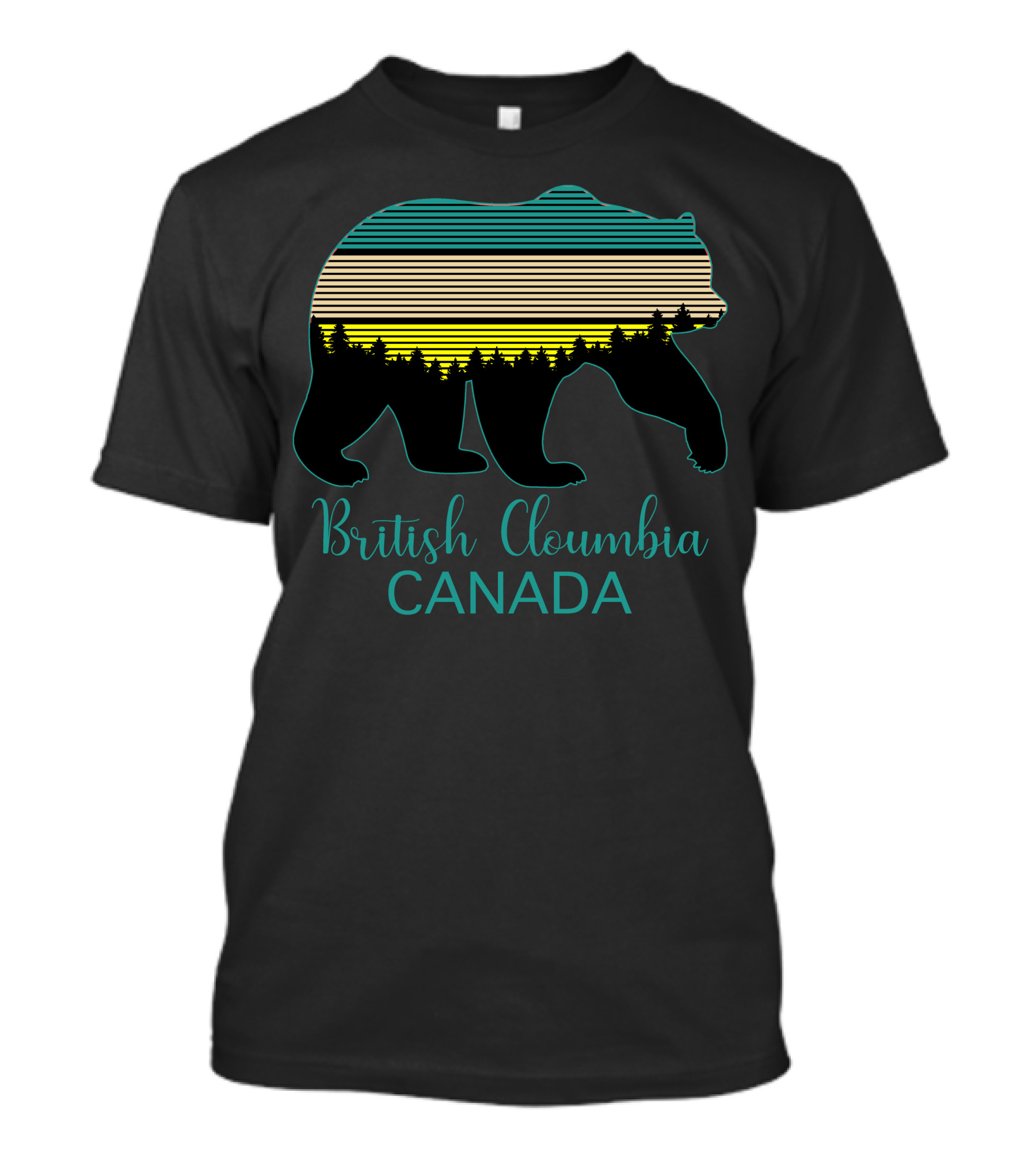 British Columbia Canada Bear With Forest And Stripes T-Shirt