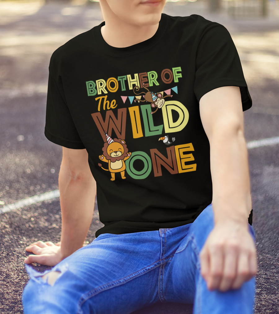 BROTHER OF THE WILD ONE LION MONKEY TOUCAN PARTY T-Shirt