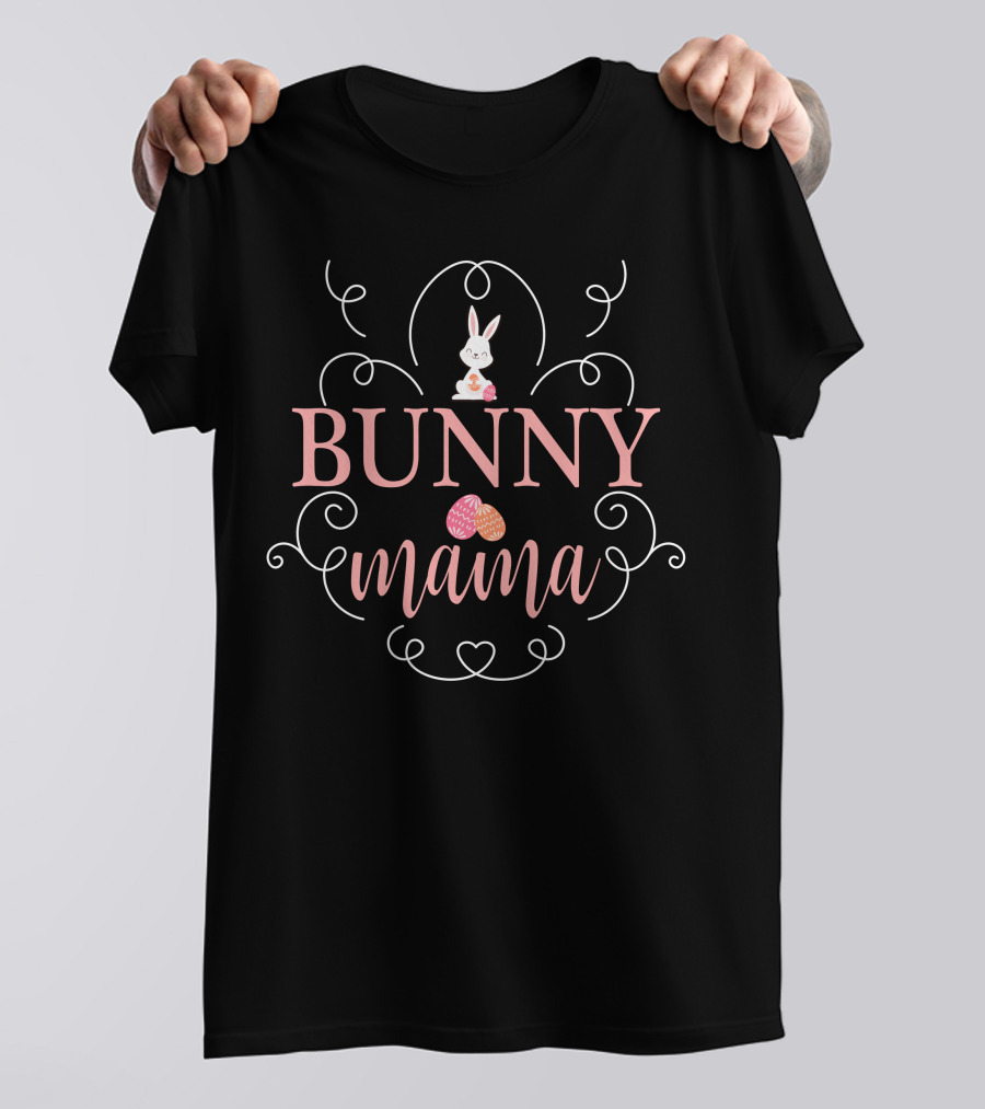 Bunny Mama Cute Rabbit Holding Heart With Swirls And Hearts T-Shirt