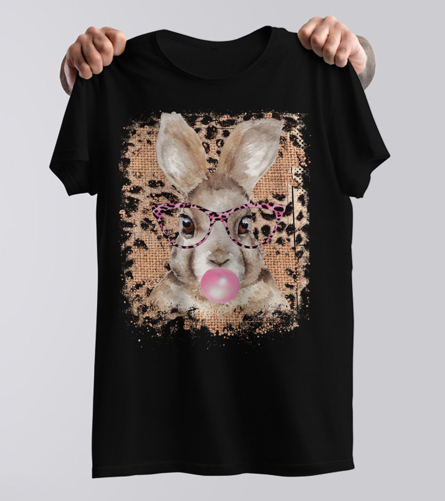Bunny With Pink Glasses Leopard Print Bubblegum T-Shirt