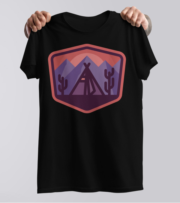 Camp And Cactus Mountain Sunset Adventure T-Shirt