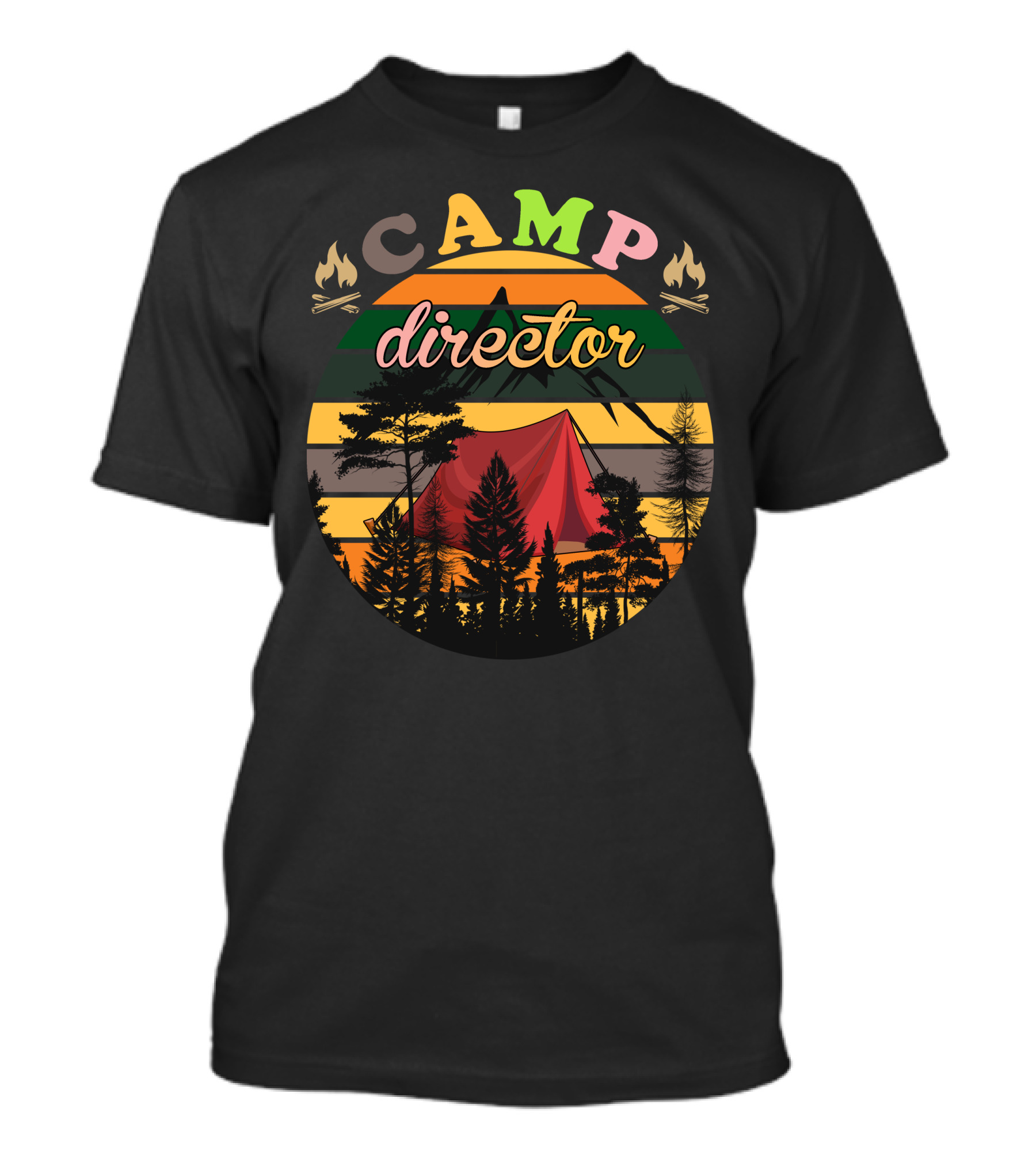 CAMP DIRECTOR Campfire Adventure Tent Forest Scene T-Shirt