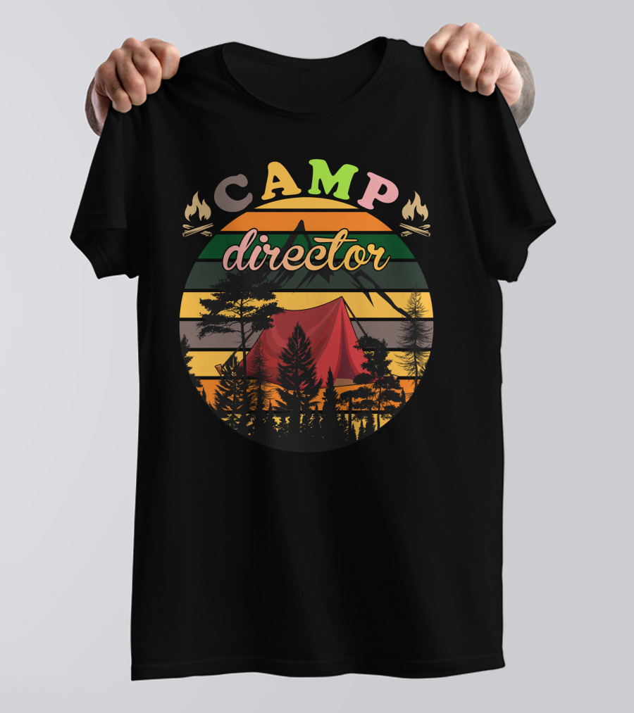 CAMP DIRECTOR Campfire Adventure Tent Forest Scene T-Shirt