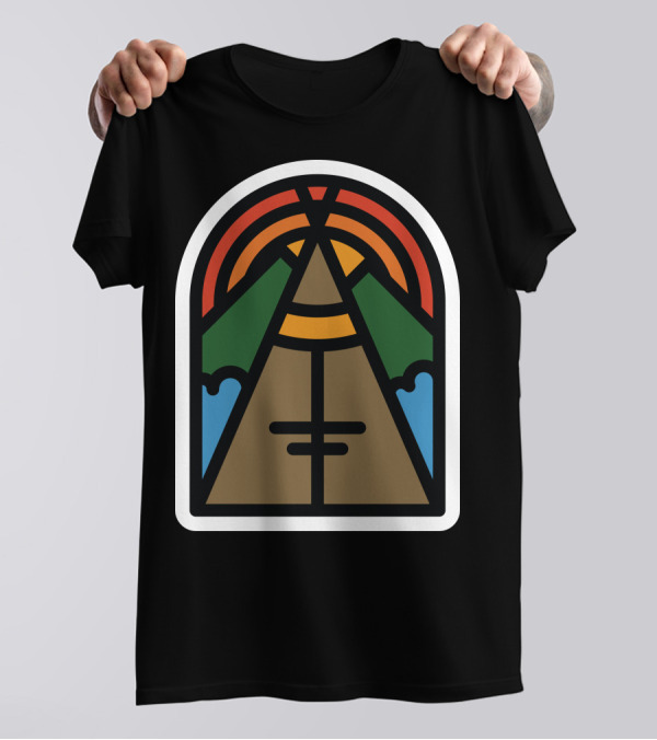 Camp Tent Rainbow Wilderness Retro Badge T-Shirt