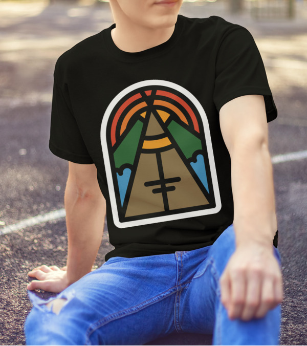 Camp Tent Rainbow Wilderness Retro Badge T-Shirt