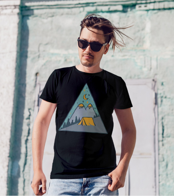 Camp Triangle Moonlit Mountain Tent Scene T-Shirt