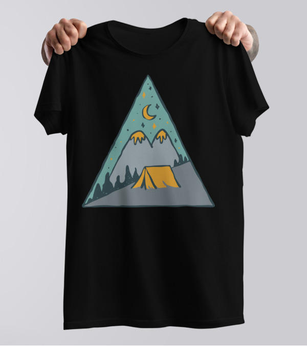 Camp Triangle Moonlit Mountain Tent Scene T-Shirt