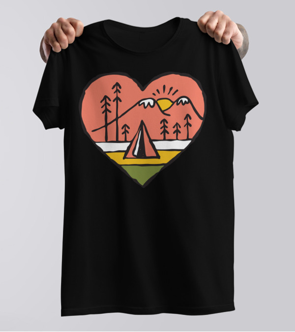 Camping Heart Scene With Mountains And Tent T-Shirt