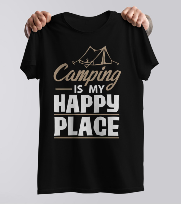 Camping Is My Happy Place Tent Sketch T-Shirt