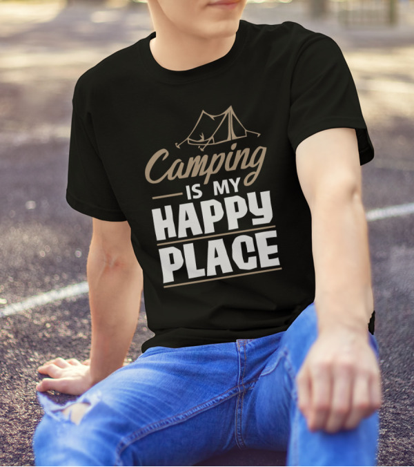 Camping Is My Happy Place Tent Sketch T-Shirt