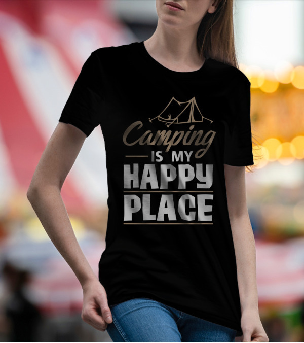 Camping Is My Happy Place Tent Sketch T-Shirt
