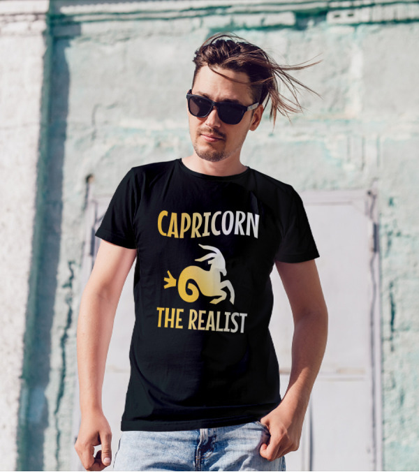 Capricorn The Realist Zodiac Sign Symbol In Yellow And White T-Shirt