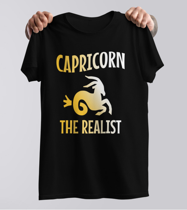 Capricorn The Realist Zodiac Sign Symbol In Yellow And White T-Shirt