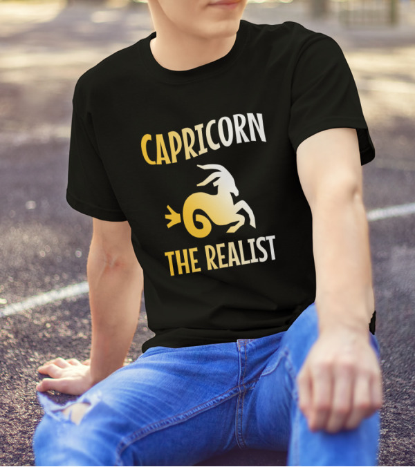 Capricorn The Realist Zodiac Sign Symbol In Yellow And White T-Shirt