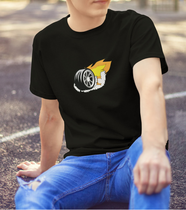 Car Wheel Burnout Flames And Smoke T-Shirt