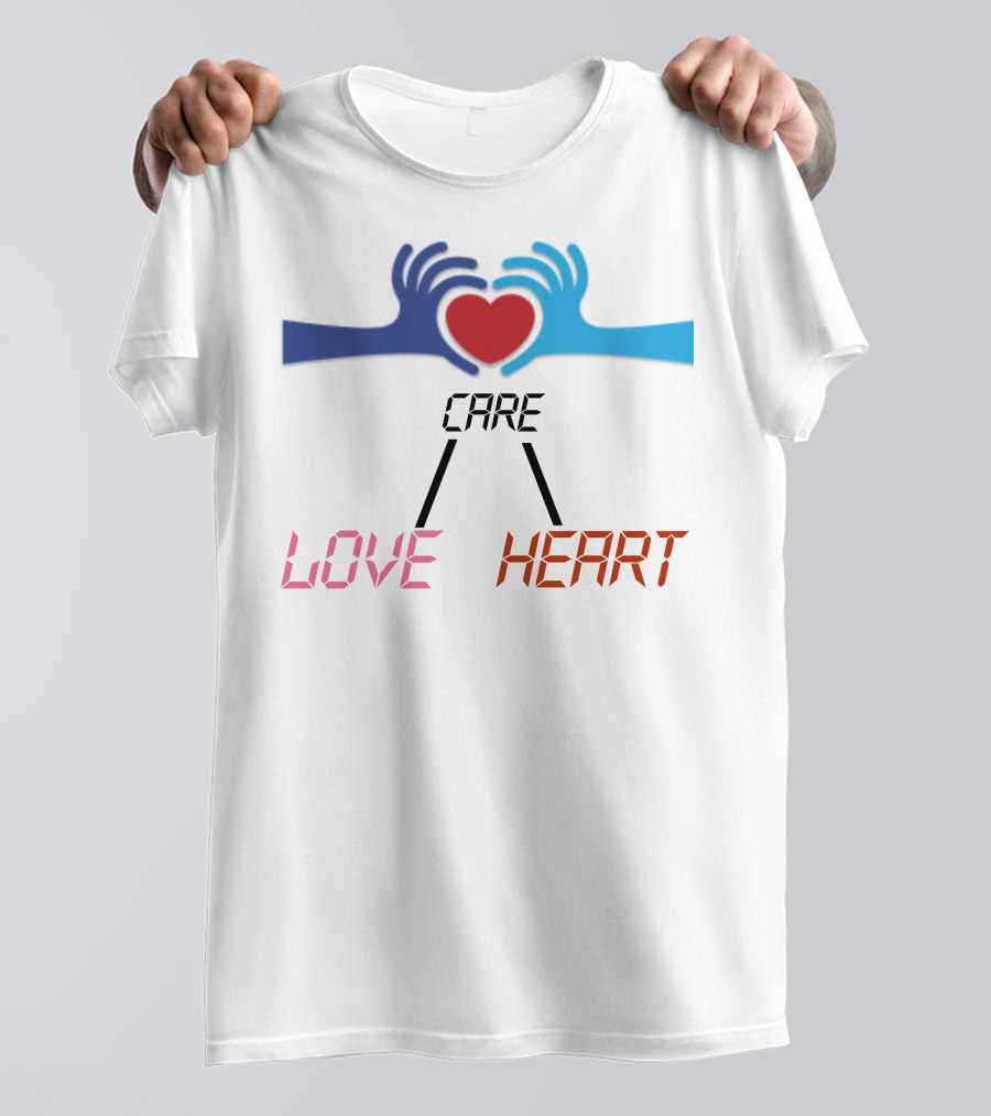 Care Heart Love Hands Red Heart Blue Hands T-Shirt