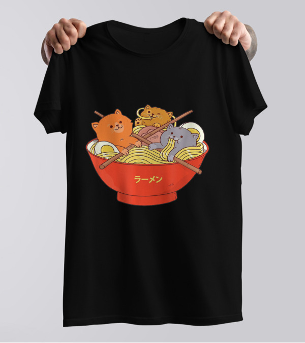 Cat Anime Japanese Ramen Bowl Kittens Eating Ramenst T-Shirt