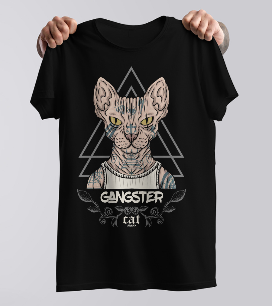 Gangster Cat Sphynx Triangles T-Shirt