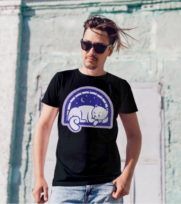 Cat Sleep Under Starry Moonlit Sky T-Shirt