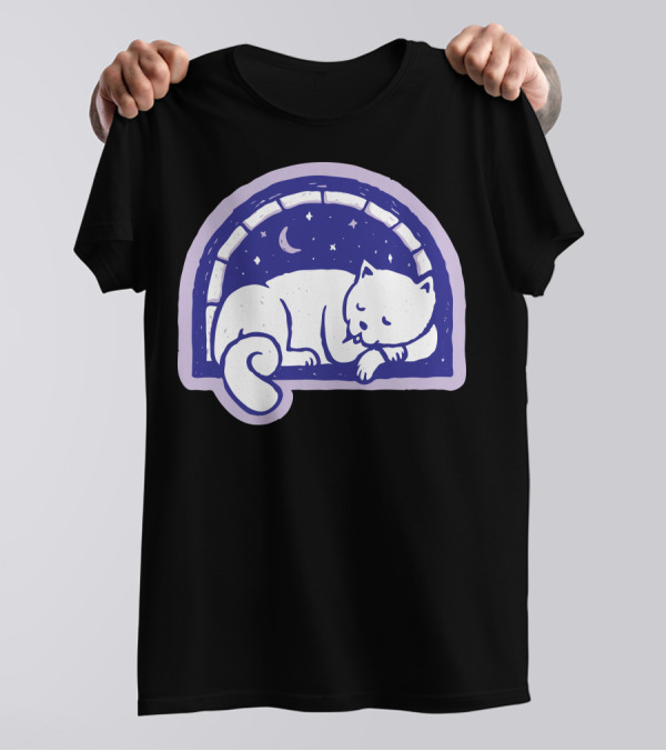 Cat Sleep Under Starry Moonlit Sky T-Shirt