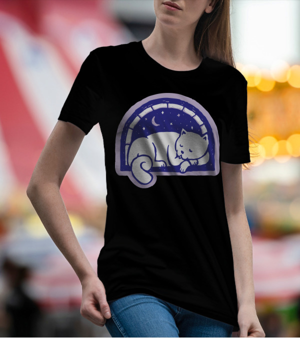 Cat Sleep Under Starry Moonlit Sky T-Shirt