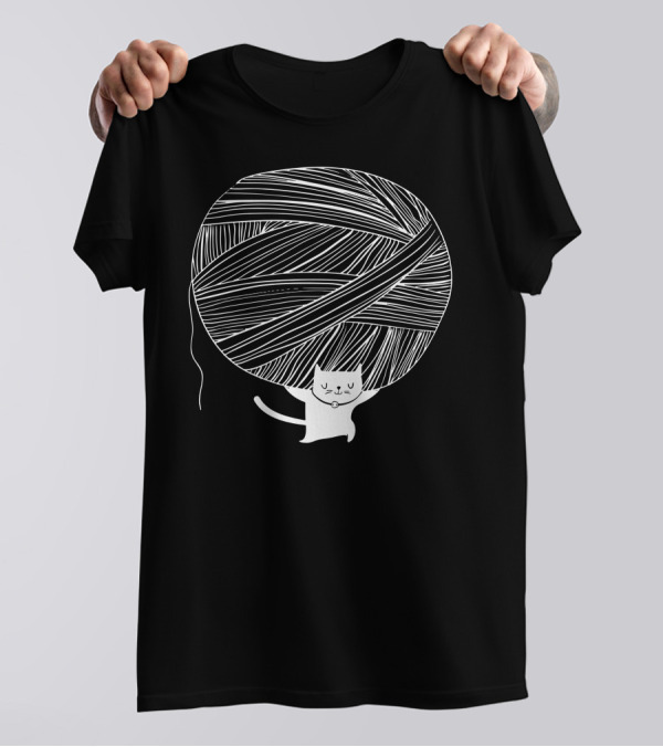 Catlas Yarn Ball Cat Holding Playful Feline T-Shirt