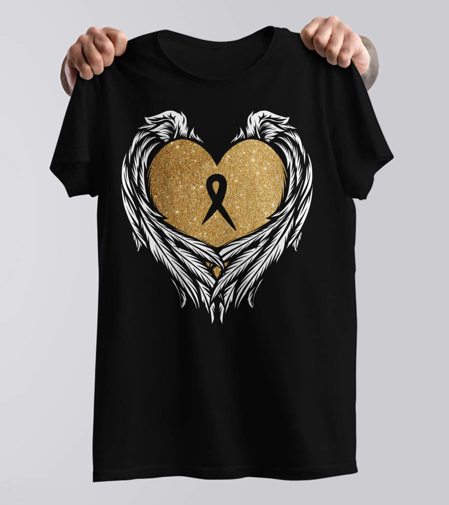 Childhood Cancer Awareness Gold Ribbon Angel Wings Heart T-Shirt