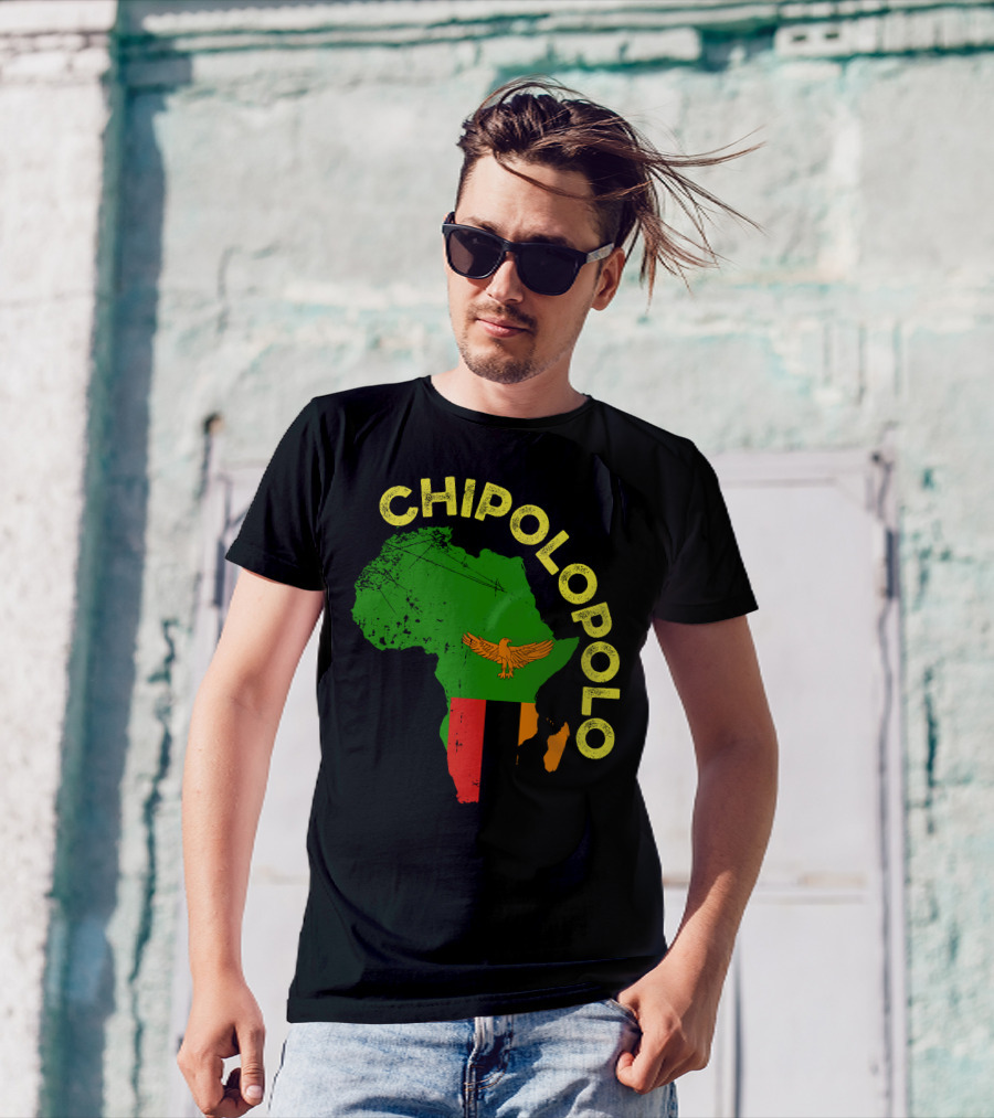 Chipolopolo Africa Map With Zambian Flag And Eagle T-Shirt