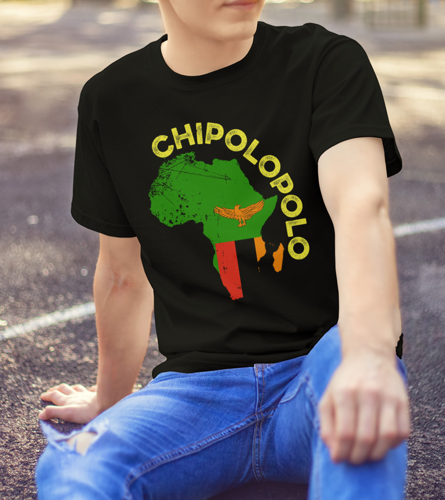 Chipolopolo Africa Map With Zambian Flag And Eagle T-Shirt