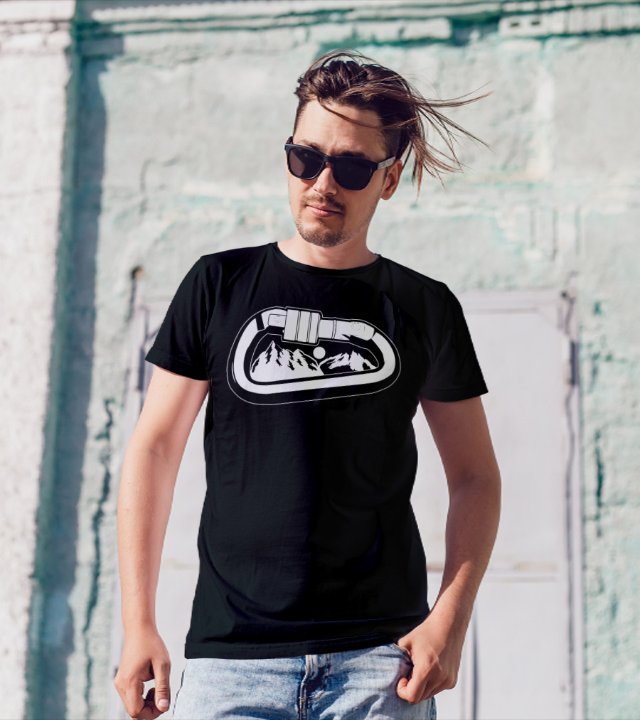 Climb Mountain Sunset In Carabiner T-Shirt