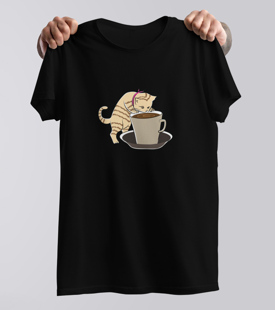 Coffee Lover Cat With Big Cup T-Shirt