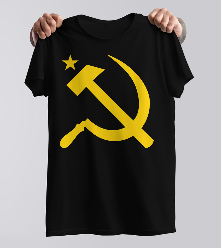 Communism Hammer Sickle Flag Symbol Yellow Soviet Emblem T-Shirt
