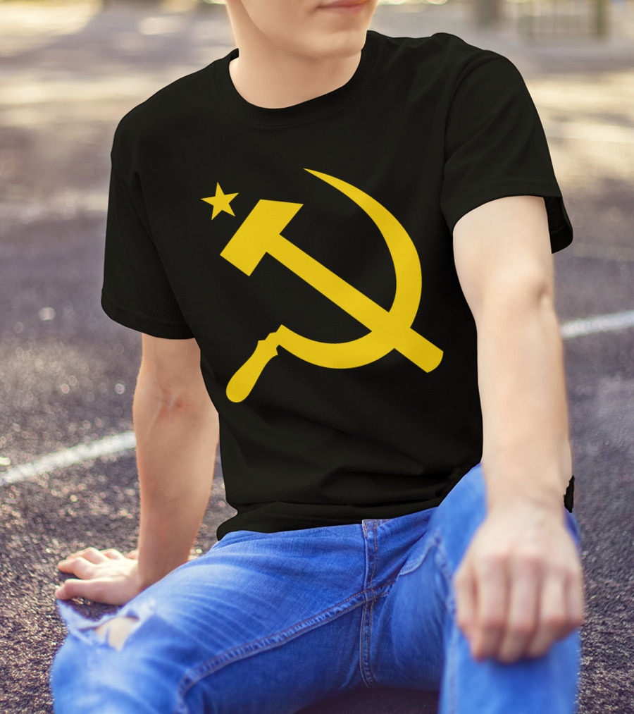 Communism Hammer Sickle Flag Symbol Yellow Soviet Emblem T-Shirt