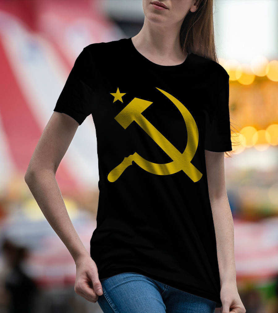 Communism Hammer Sickle Flag Symbol Yellow Soviet Emblem T-Shirt