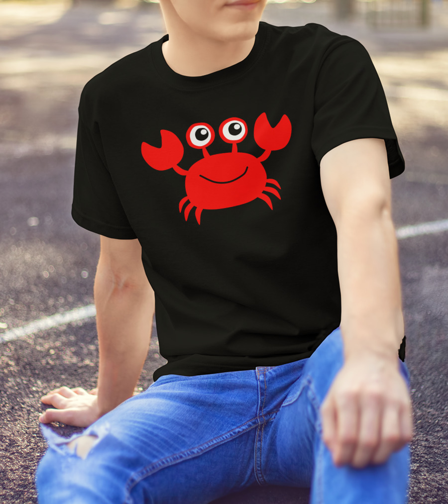 Crab Cartoon Smiling Red Crab With Big Eyes T-Shirt