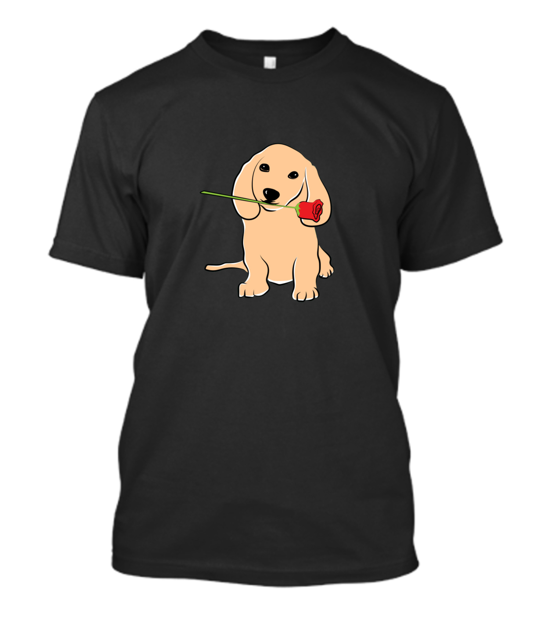 Cute Puppy Holding Red Rose In Mouth T-Shirt