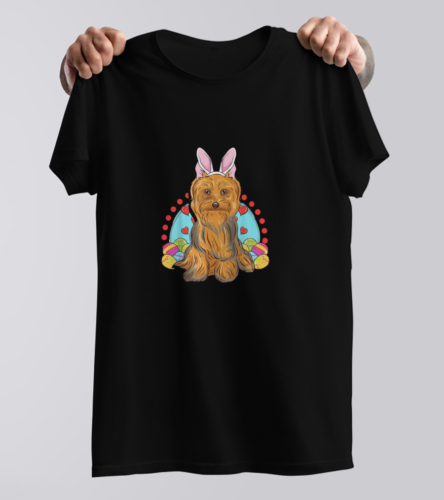 Easter Bunny Yorkshire Terrier Yorkie Hearts And Eggs T-Shirt