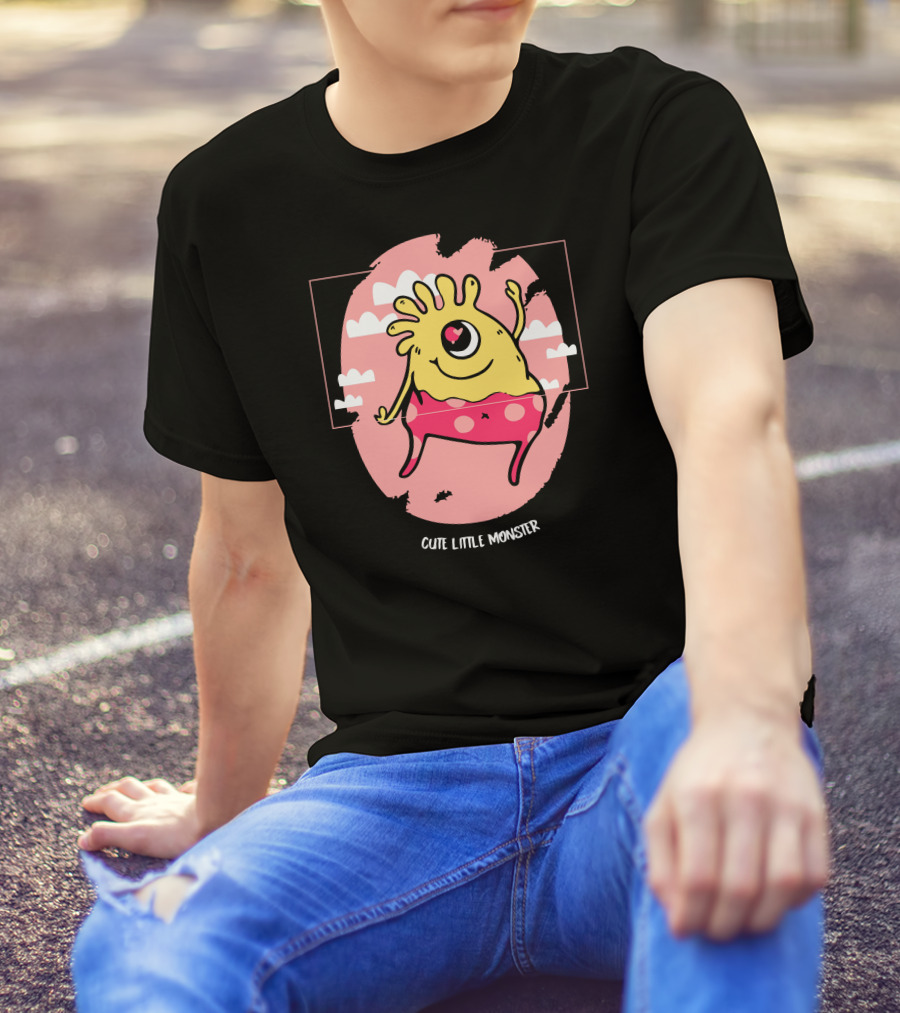 Cute Little Monster One-Eyed Playful Cartoon Character T-Shirt