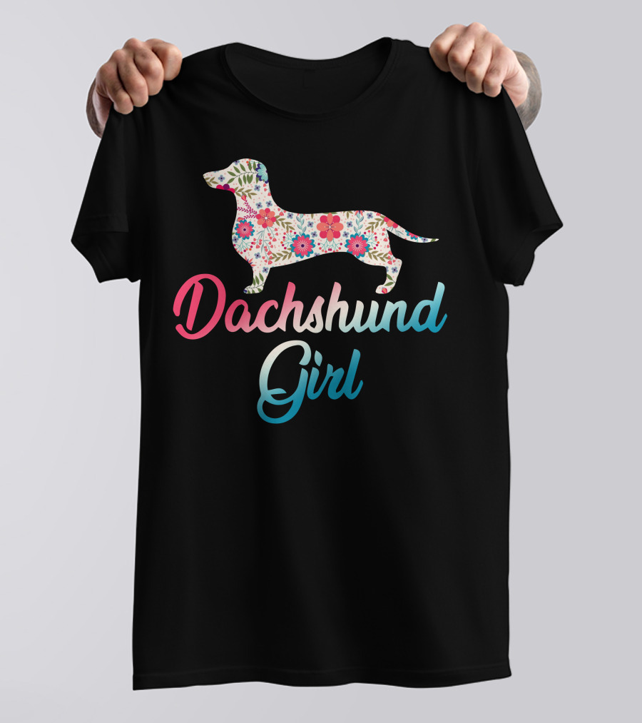 Dachshund Girl Floral Pattern Canine Lover T-Shirt