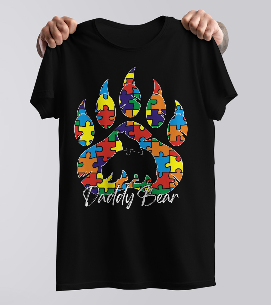 Daddy Bear Autism Awareness Puzzle Paw Prints T-Shirt